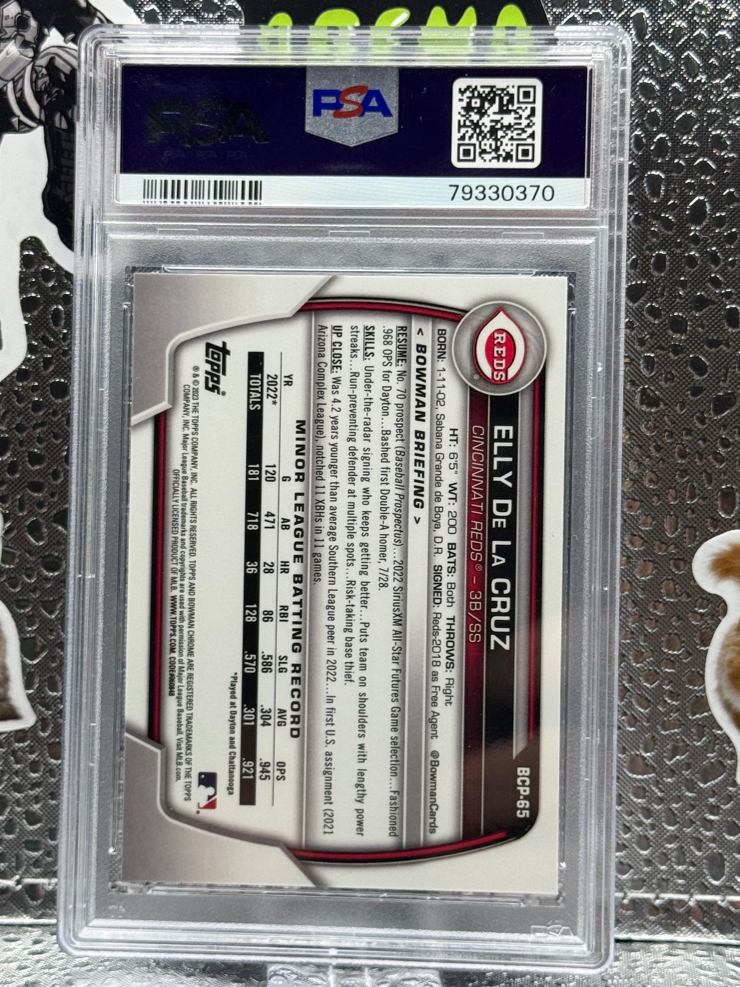 2023 Bowman Chrome Prospects Sapphire Elly De La Cruz PSA 9