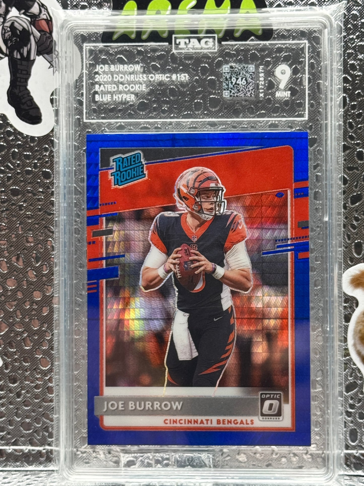 2020 Joe Burrow Donruss Optic Rated Rookie Blue Hyper TAG 9 (946)